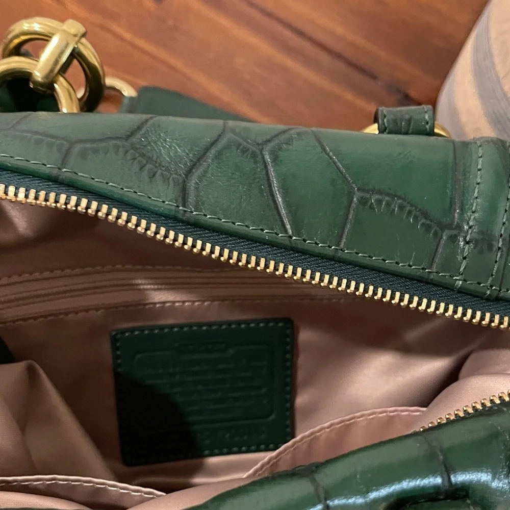 Coach Forest Green Croc-Embossed Satchel - Picture 3 of 4